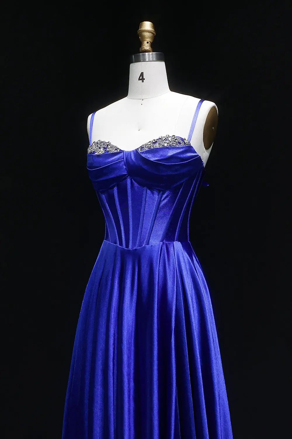 Royal Blue Satin Spaghetti Strap A-Line Prom Dress with Beaded Neckline SH145 Sheer Fairy
