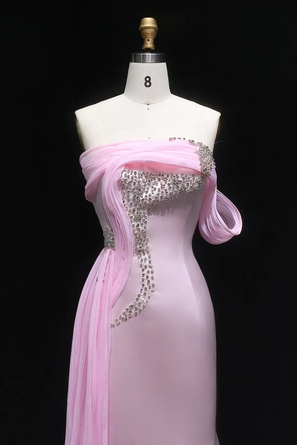 Asymmetrical Off-the-Shoulder Pink Mermaid Evening Dress SF501 Sheer Fairy