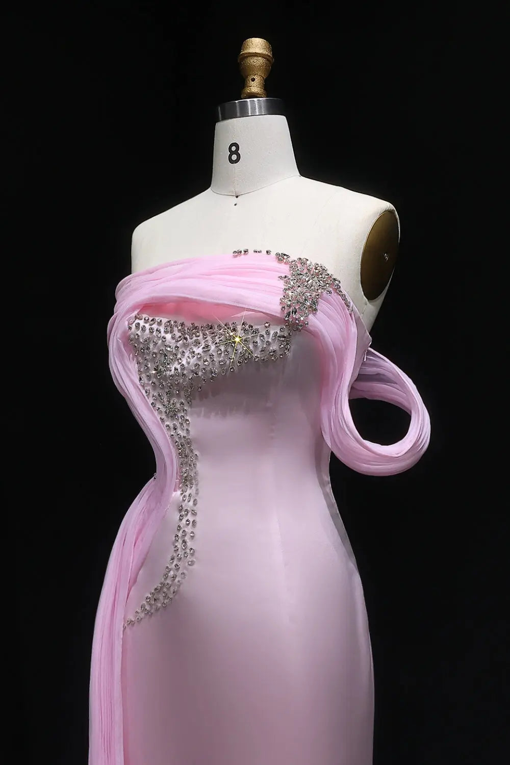 Asymmetrical Off-the-Shoulder Pink Mermaid Evening Dress SF501 Sheer Fairy