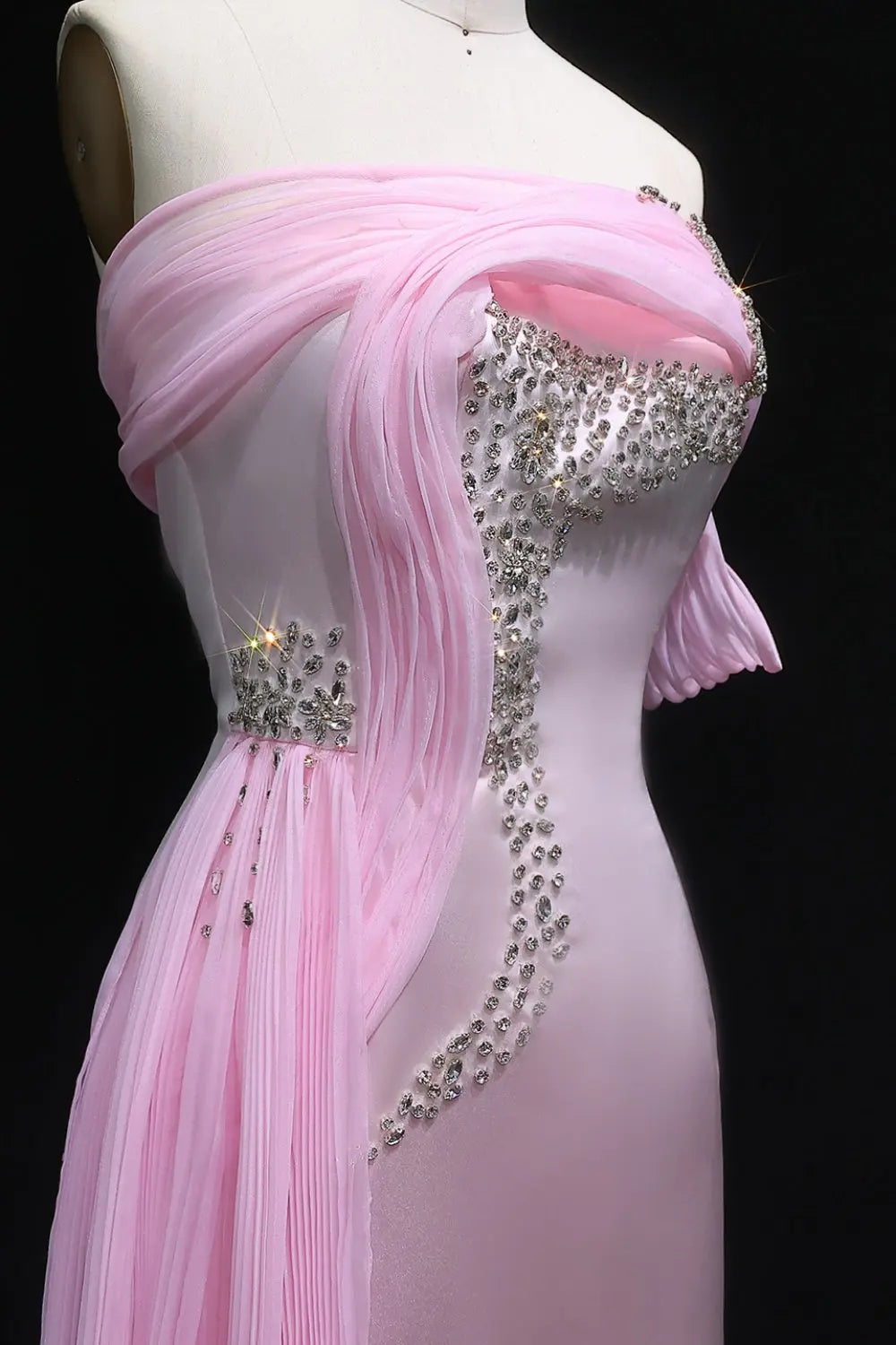 Asymmetrical Off-the-Shoulder Pink Mermaid Evening Dress SF501 Sheer Fairy