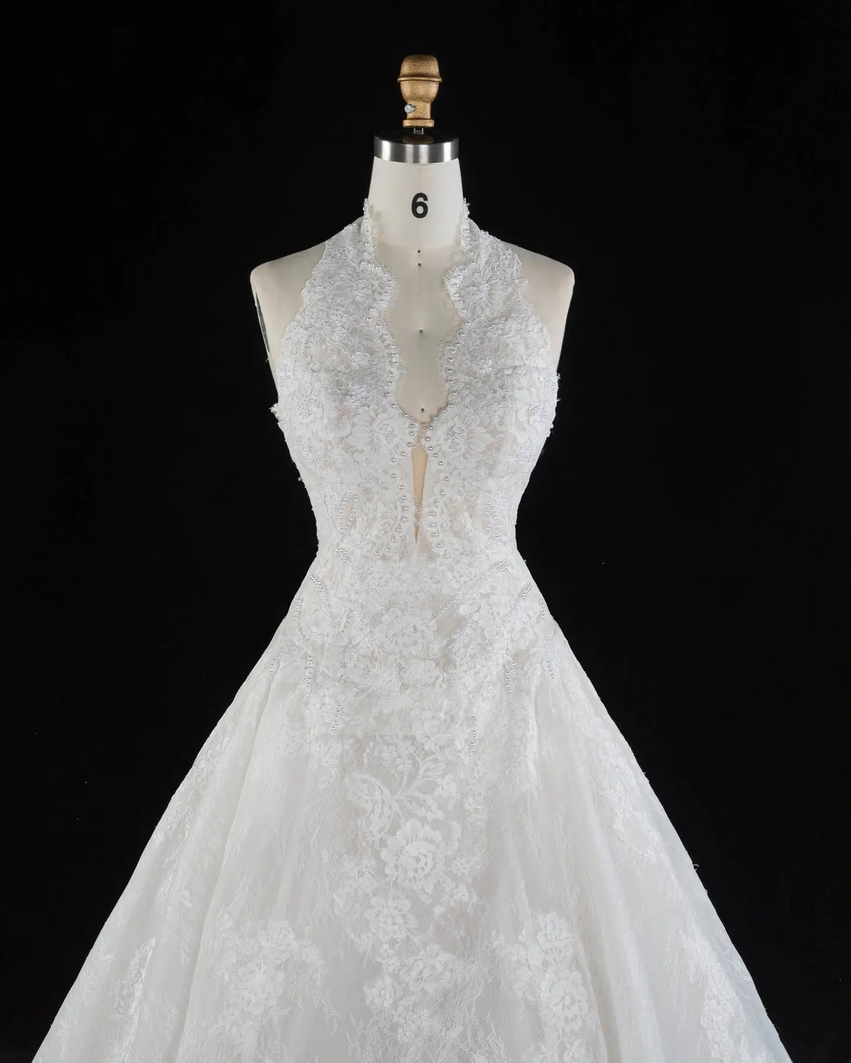 Luxury White Lace Halter Ball Gown Wedding Dress SW596 Sheer Fairy