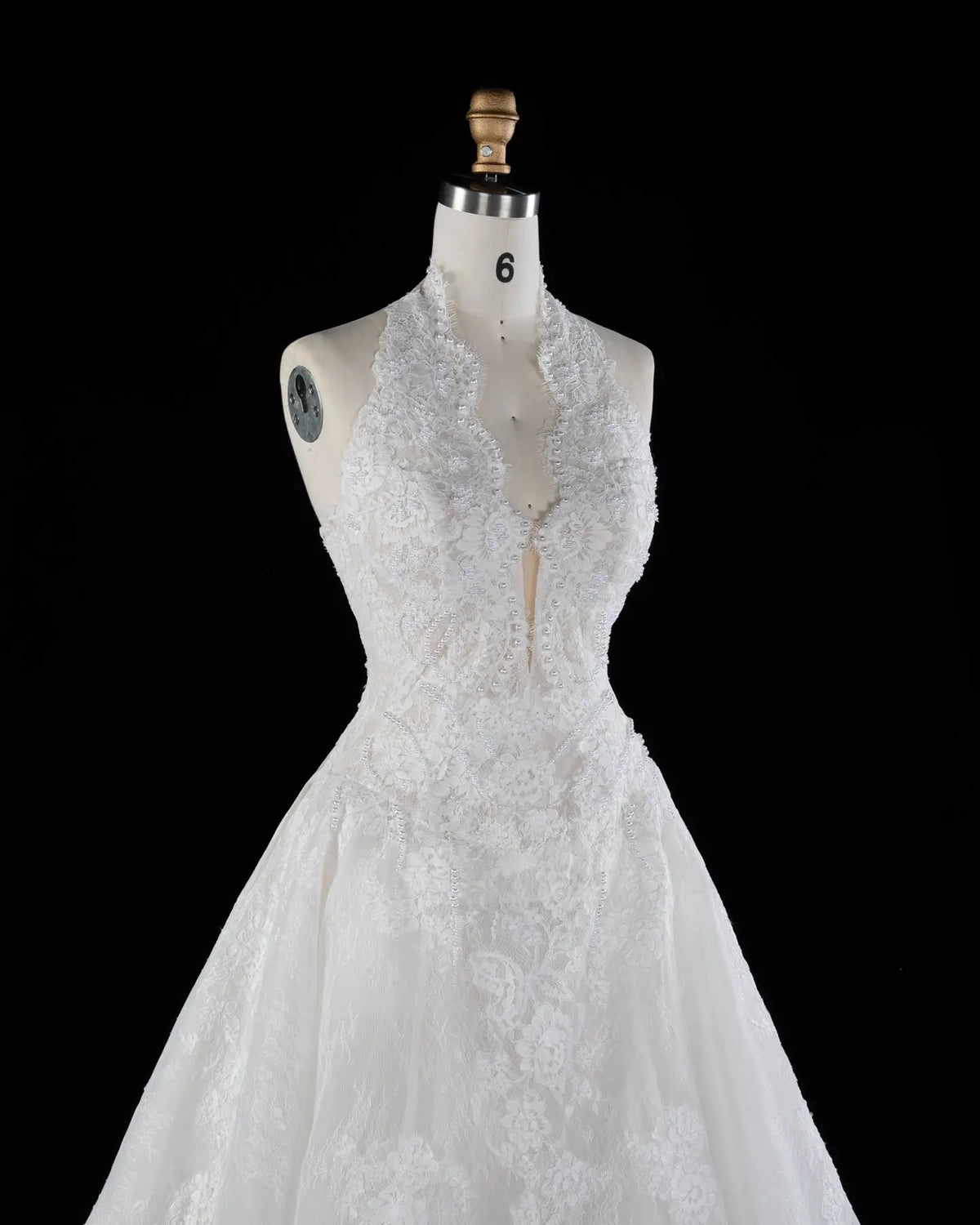 Luxury White Lace Halter Ball Gown Wedding Dress SW596 Sheer Fairy