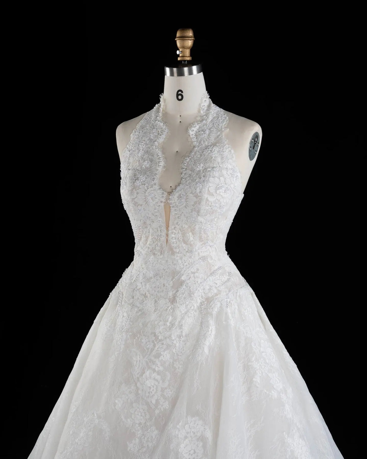 Luxury White Lace Halter Ball Gown Wedding Dress SW596 Sheer Fairy