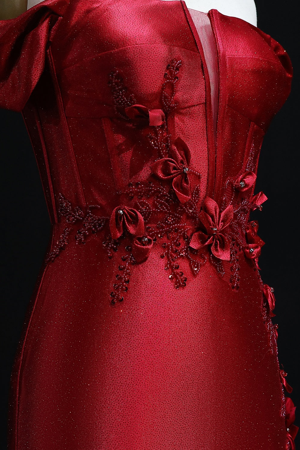 Teal Satin Off-the-Shoulder Mermaid Prom Dress with 3D Floral SH511 Sheer Fairy