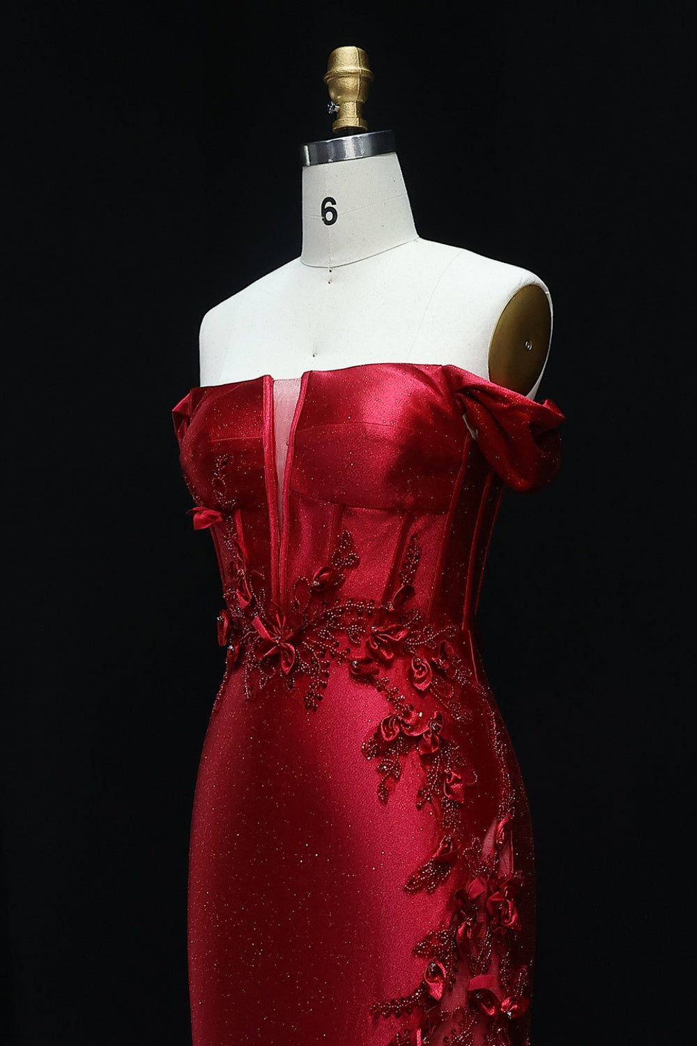 Teal Satin Off-the-Shoulder Mermaid Prom Dress with 3D Floral SH511 Sheer Fairy