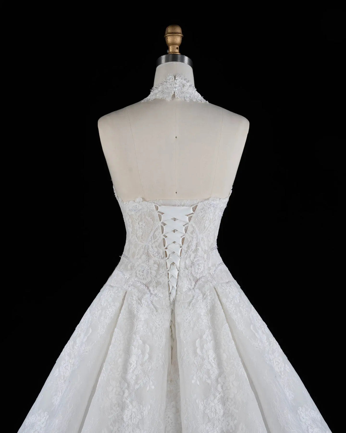 Luxury White Lace Halter Ball Gown Wedding Dress SW596 Sheer Fairy