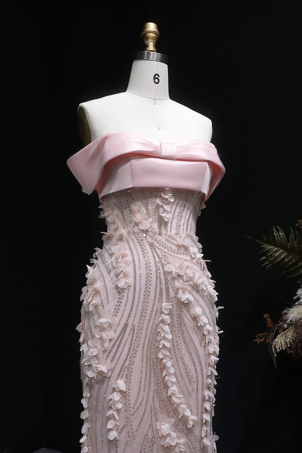 Blush Pink 3D Floral Mermaid Off-the-Shoulder Prom Dress SH148 Sheer Fairy