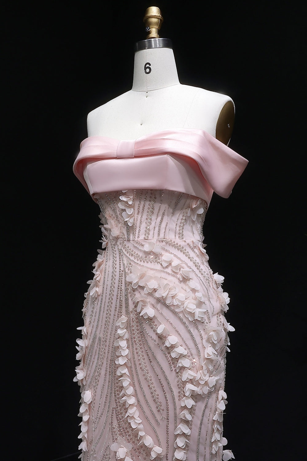 Blush Pink 3D Floral Mermaid Off-the-Shoulder Prom Dress SH148 Sheer Fairy