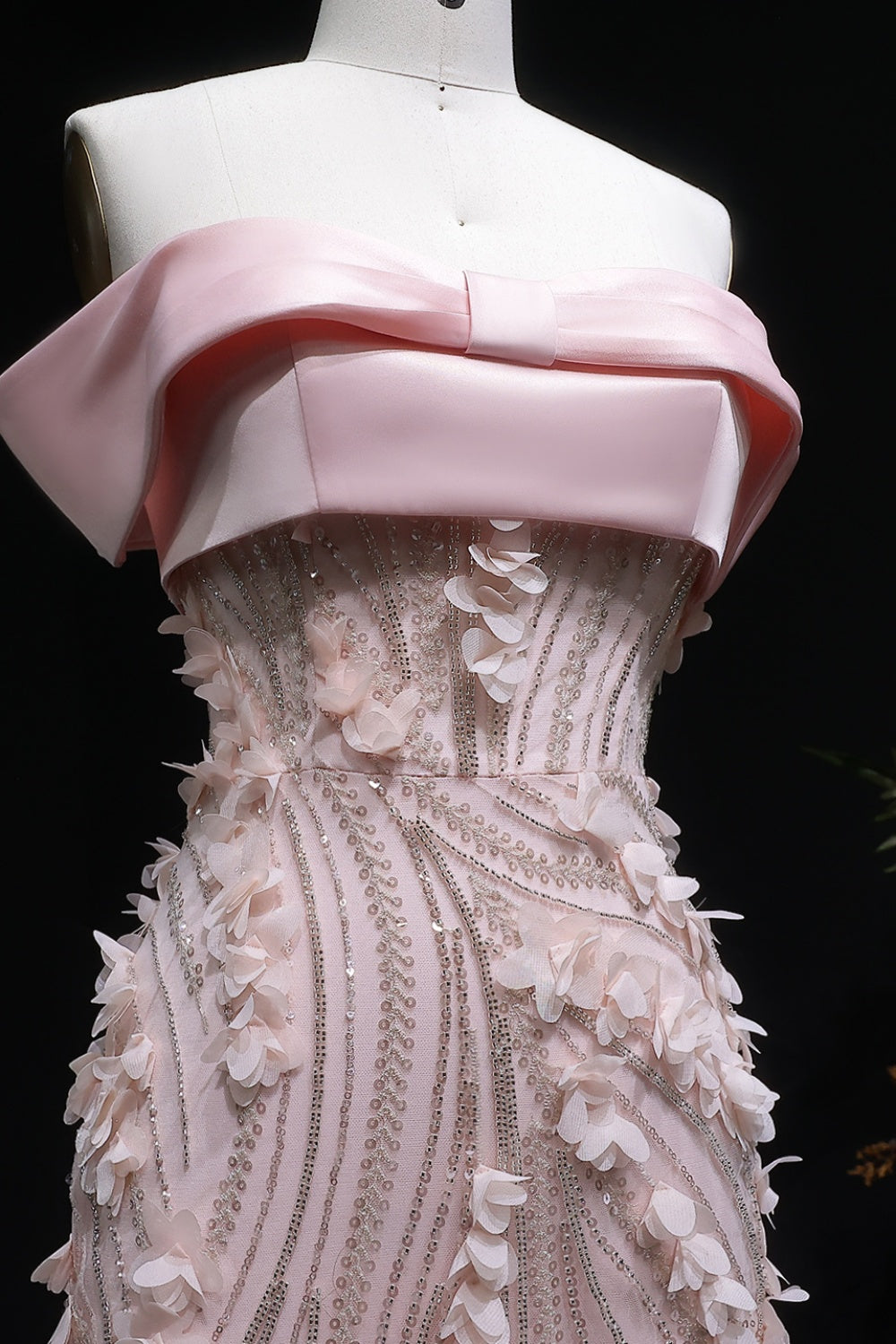 Blush Pink 3D Floral Mermaid Off-the-Shoulder Prom Dress SH148 Sheer Fairy