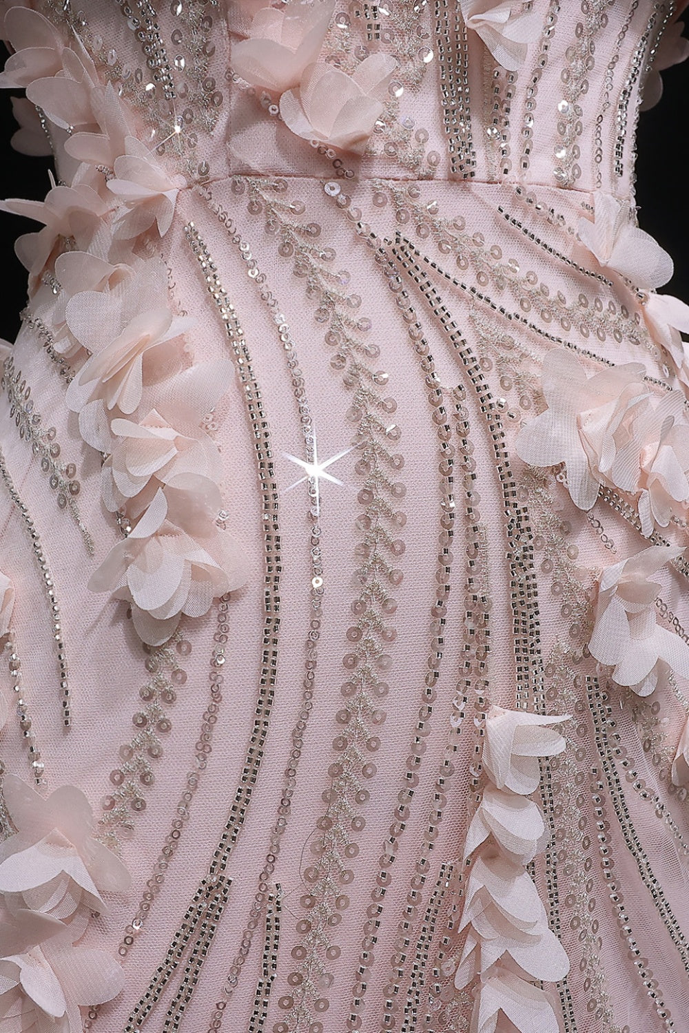 Blush Pink 3D Floral Mermaid Off-the-Shoulder Prom Dress SH148 Sheer Fairy