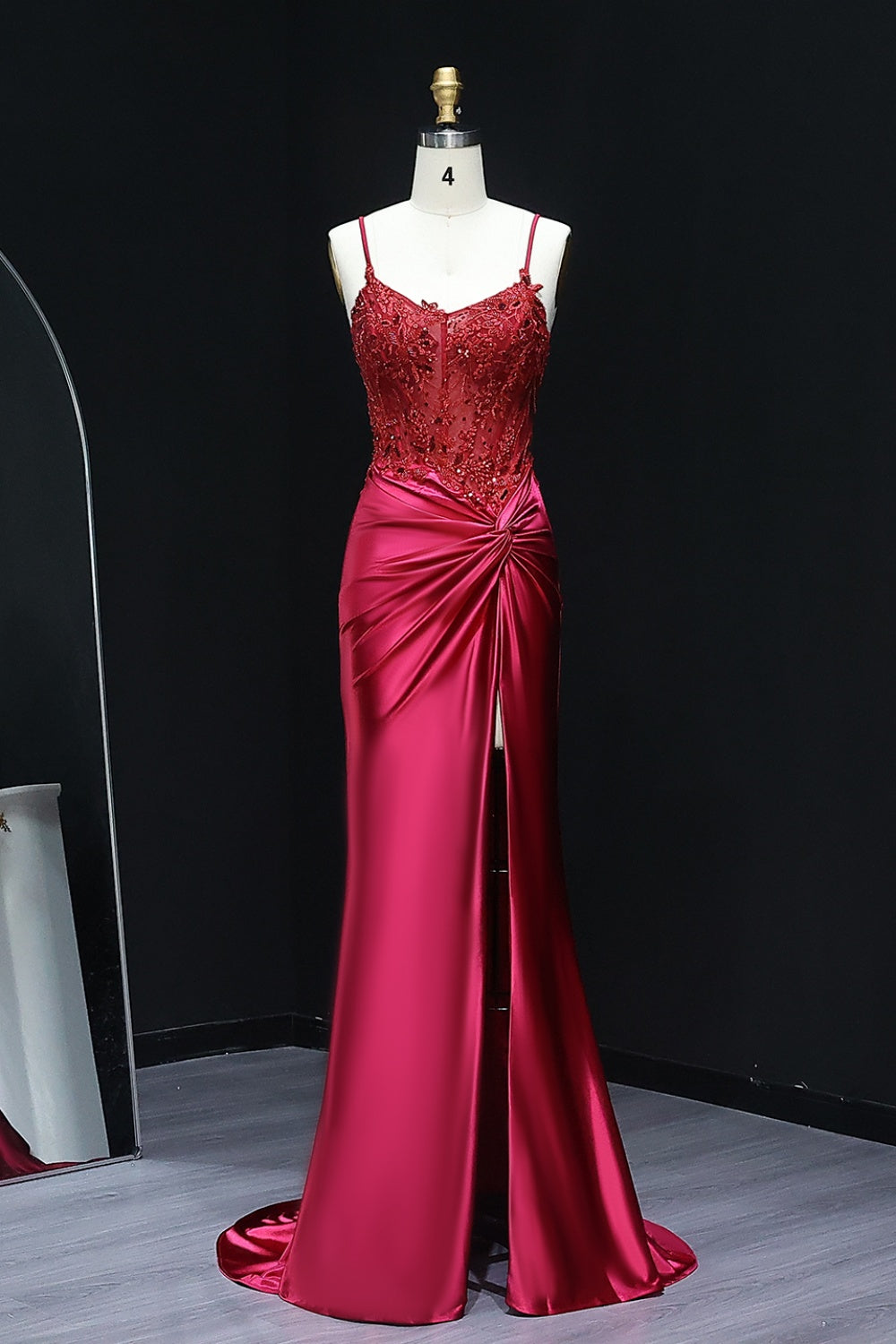 Royal Blue Satin Spaghetti Straps Sheath Prom Dress with Lace Bodice SH512 Sheer Fairy