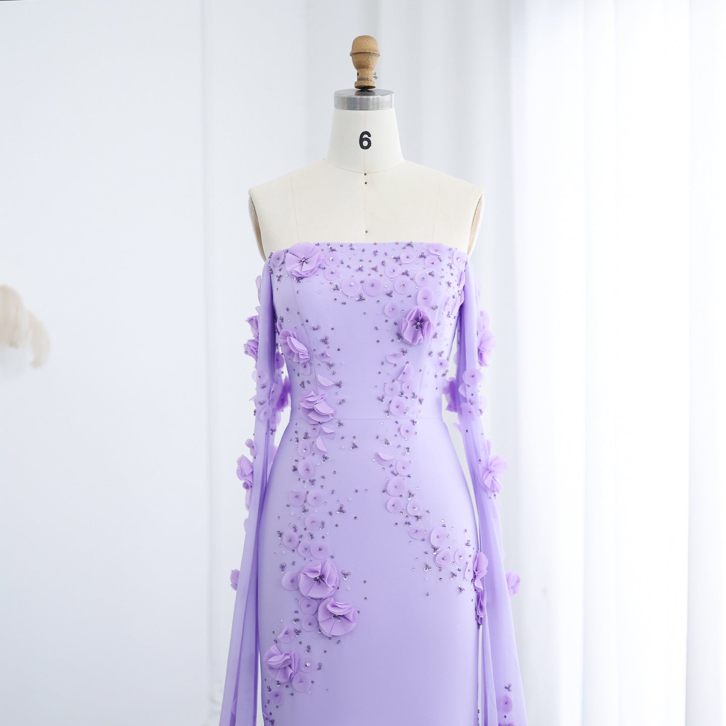 Luxury Lilac Off-the-Shoulder Mermaid Evening Dress with 3D Floral Applique SS450 Sheer Fairy