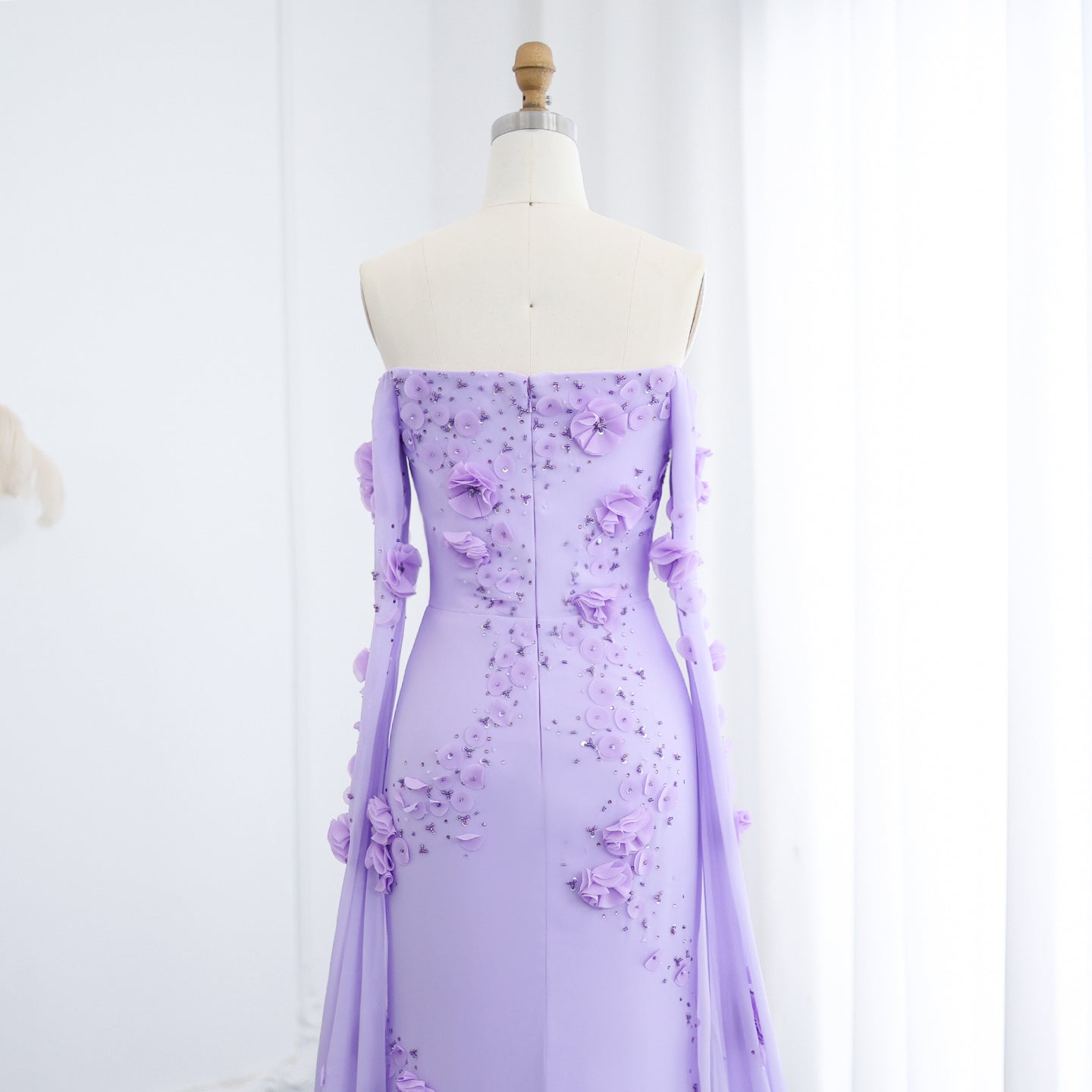Luxury Lilac Off-the-Shoulder Mermaid Evening Dress with 3D Floral Applique SS450 Sheer Fairy