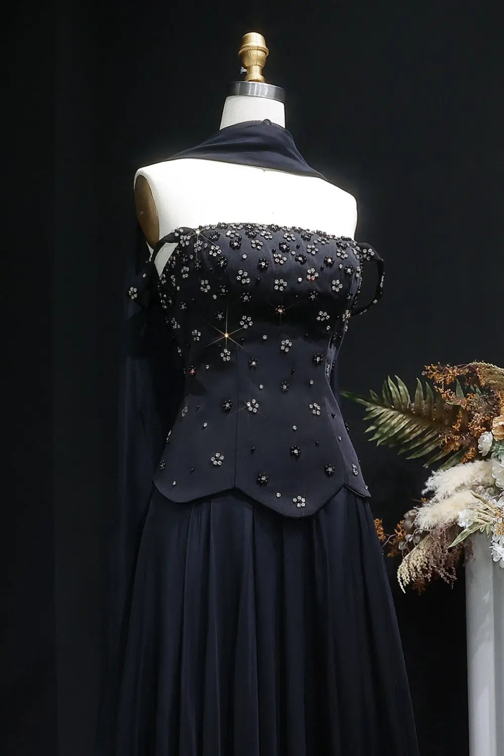 Strapless A-Line Black Chiffon Evening Dress SF467 Sheer Fairy