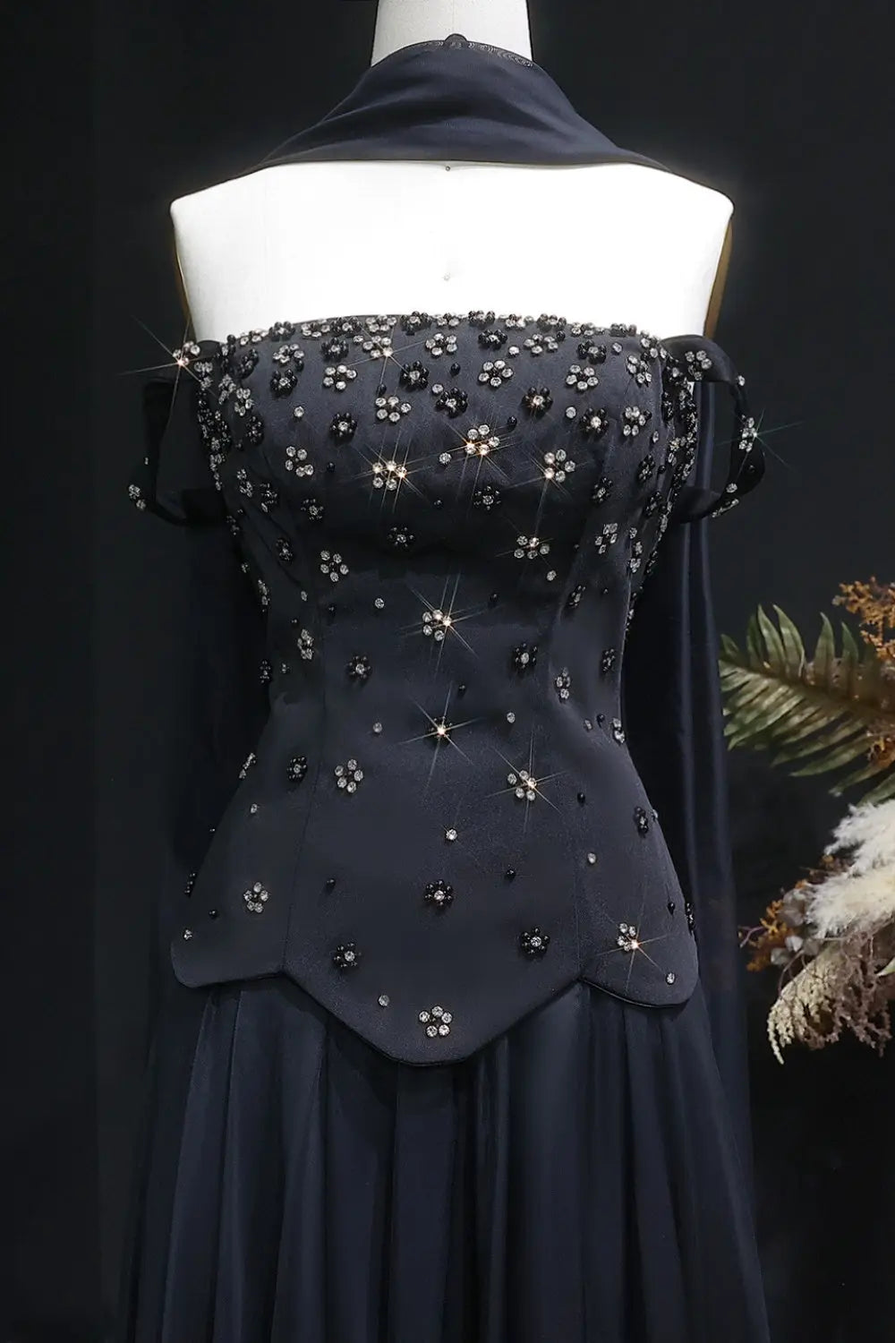 Strapless A-Line Black Chiffon Evening Dress SF467 Sheer Fairy