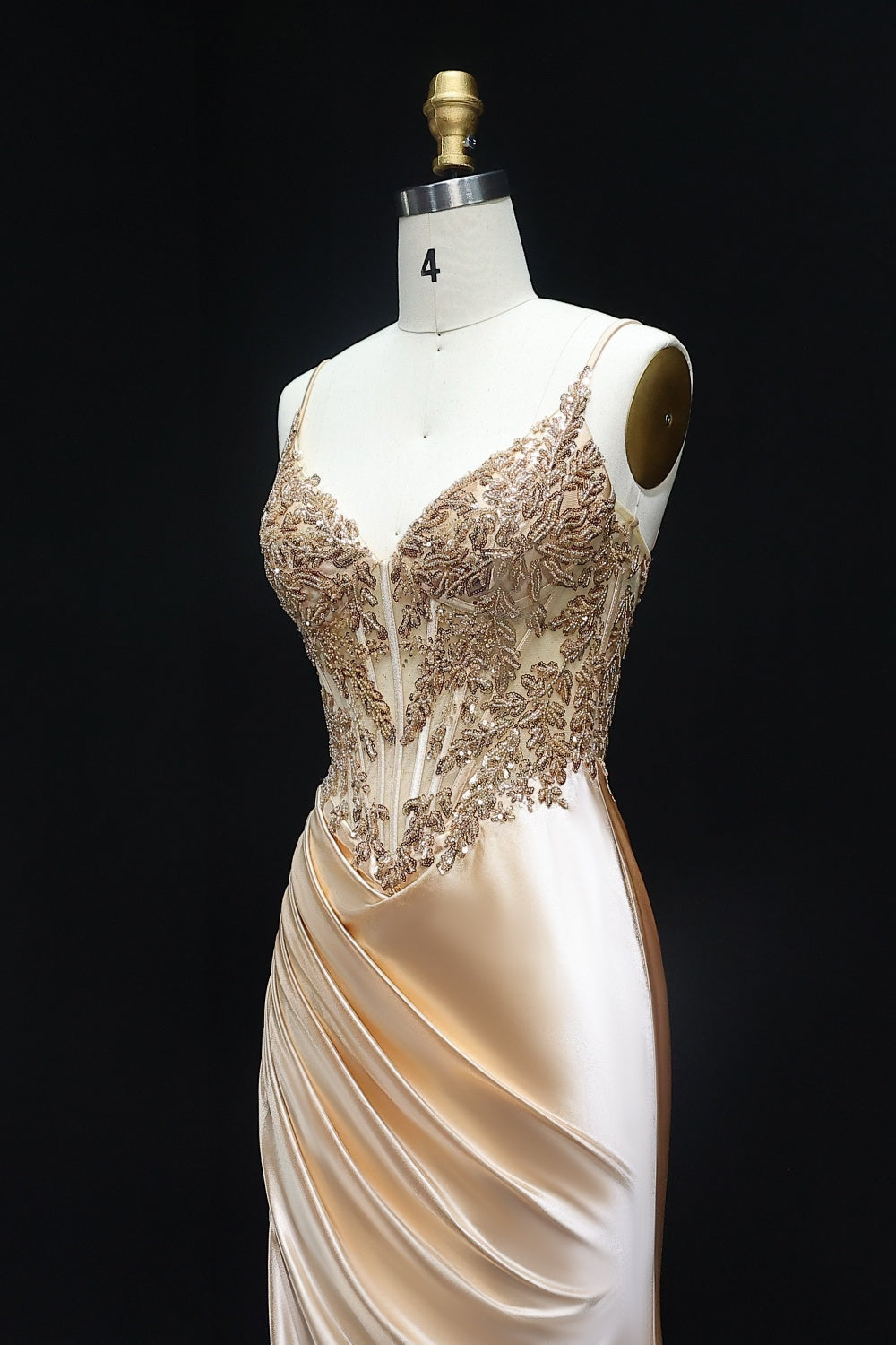 Navy Blue Satin Spaghetti Straps Sheath Prom Dress with Lace Bodice SH514 Sheer Fairy