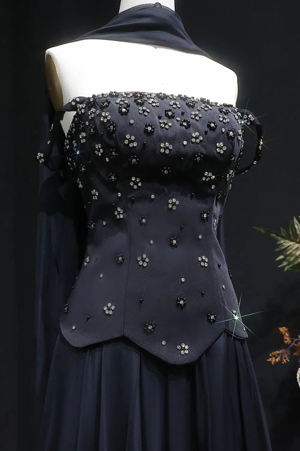 Strapless A-Line Black Chiffon Evening Dress SF467 Sheer Fairy