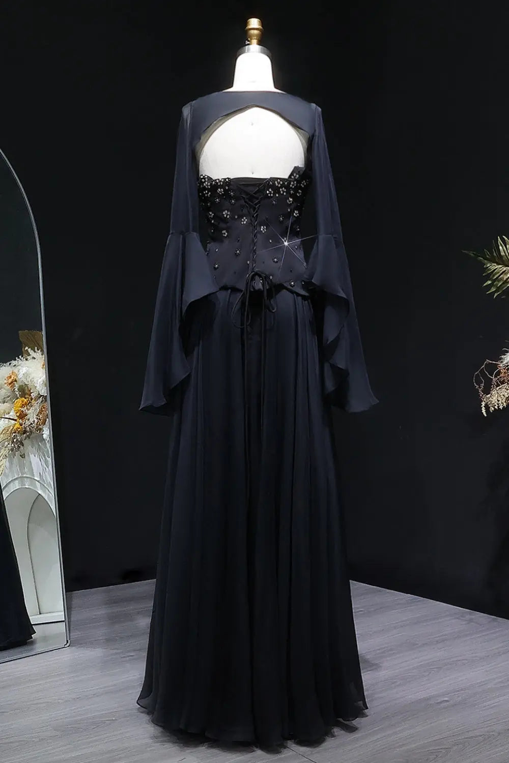 Strapless A-Line Black Chiffon Evening Dress SF467 Sheer Fairy