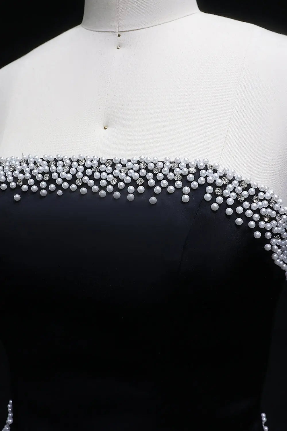 Black and White Beaded Strapless Mermaid Evening Dress SF308 Sheer Fairy