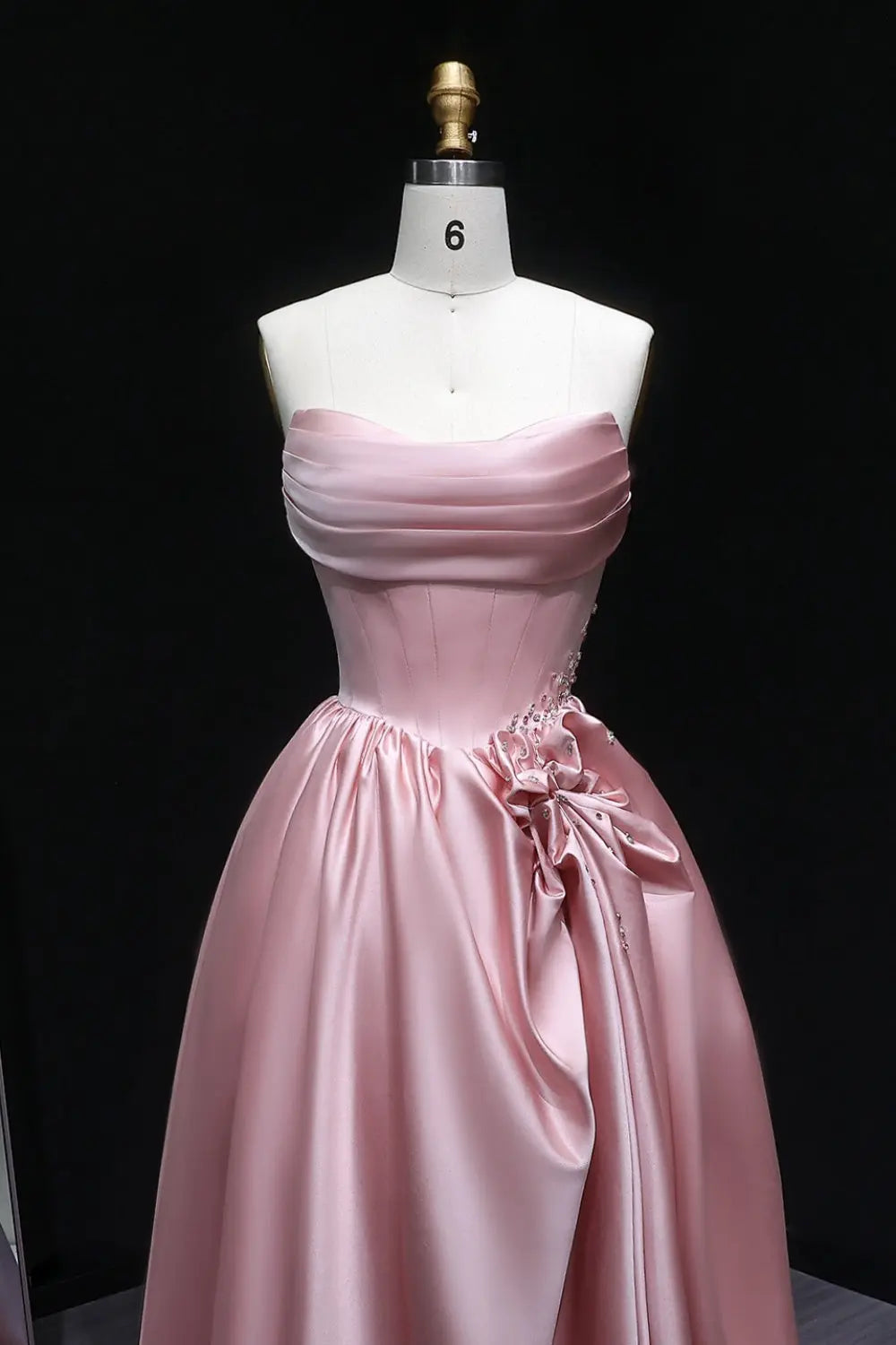 Blush Pink Satin Strapless Ballgown Prom Dress with Fabric Flower SH552 Sheer Fairy