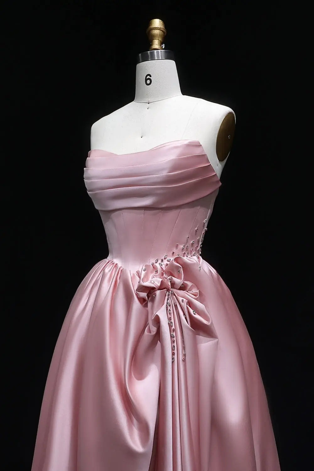 Blush Pink Satin Strapless Ballgown Prom Dress with Fabric Flower SH552 Sheer Fairy