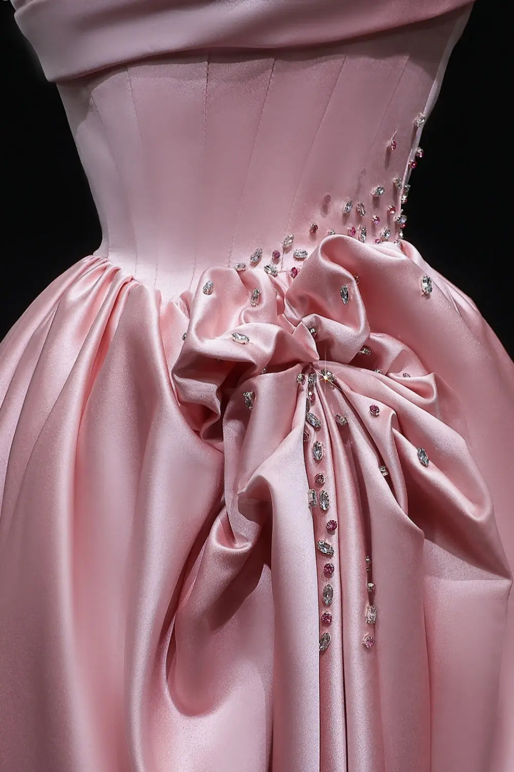 Blush Pink Satin Strapless Ballgown Prom Dress with Fabric Flower SH552 Sheer Fairy