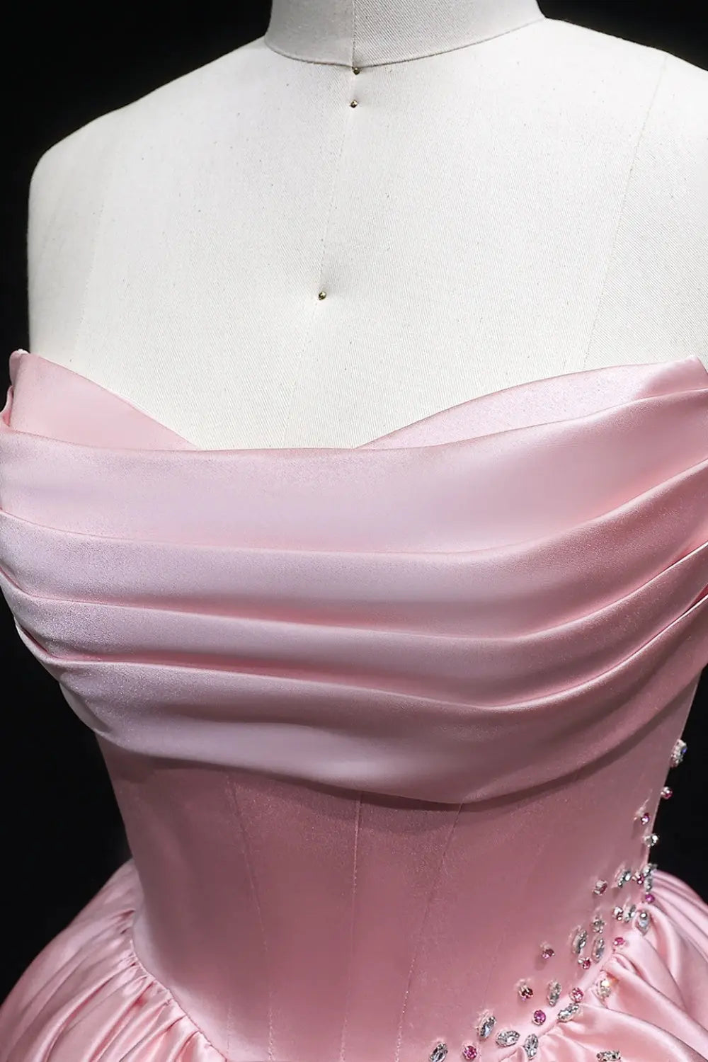 Blush Pink Satin Strapless Ballgown Prom Dress with Fabric Flower SH552 Sheer Fairy