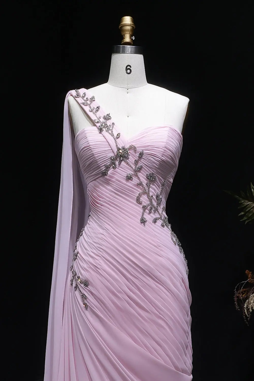 Beaded Chiffon Formal Pink One-Shoulder Sheath Evening Dress SF249 Sheer Fairy