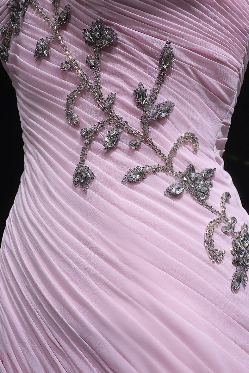 Beaded Chiffon Formal Pink One-Shoulder Sheath Evening Dress SF249 Sheer Fairy