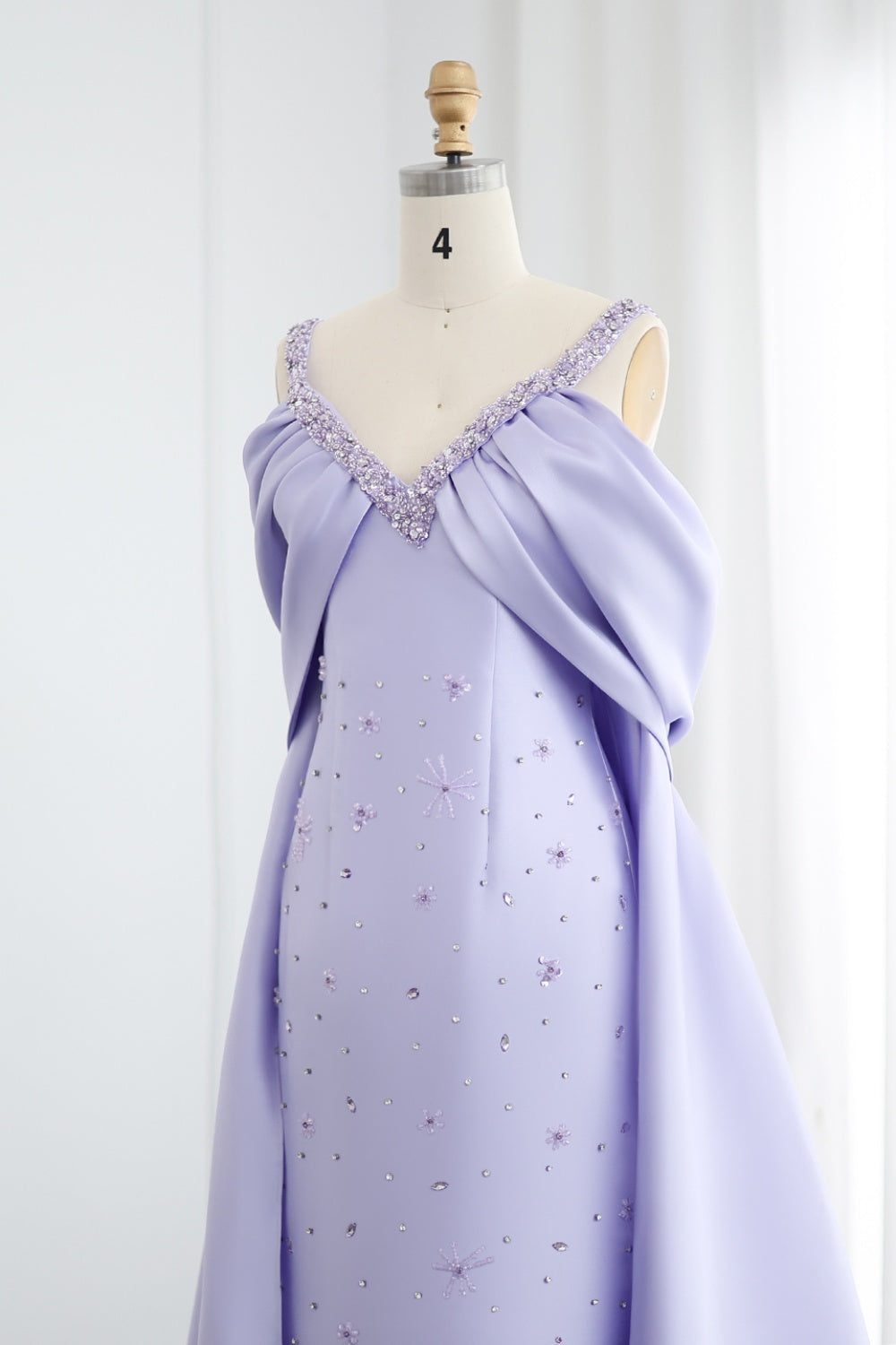 Luxury Lilac Beaded Off Shoulder Evening Dress with Cape SS341 Sheer Fairy