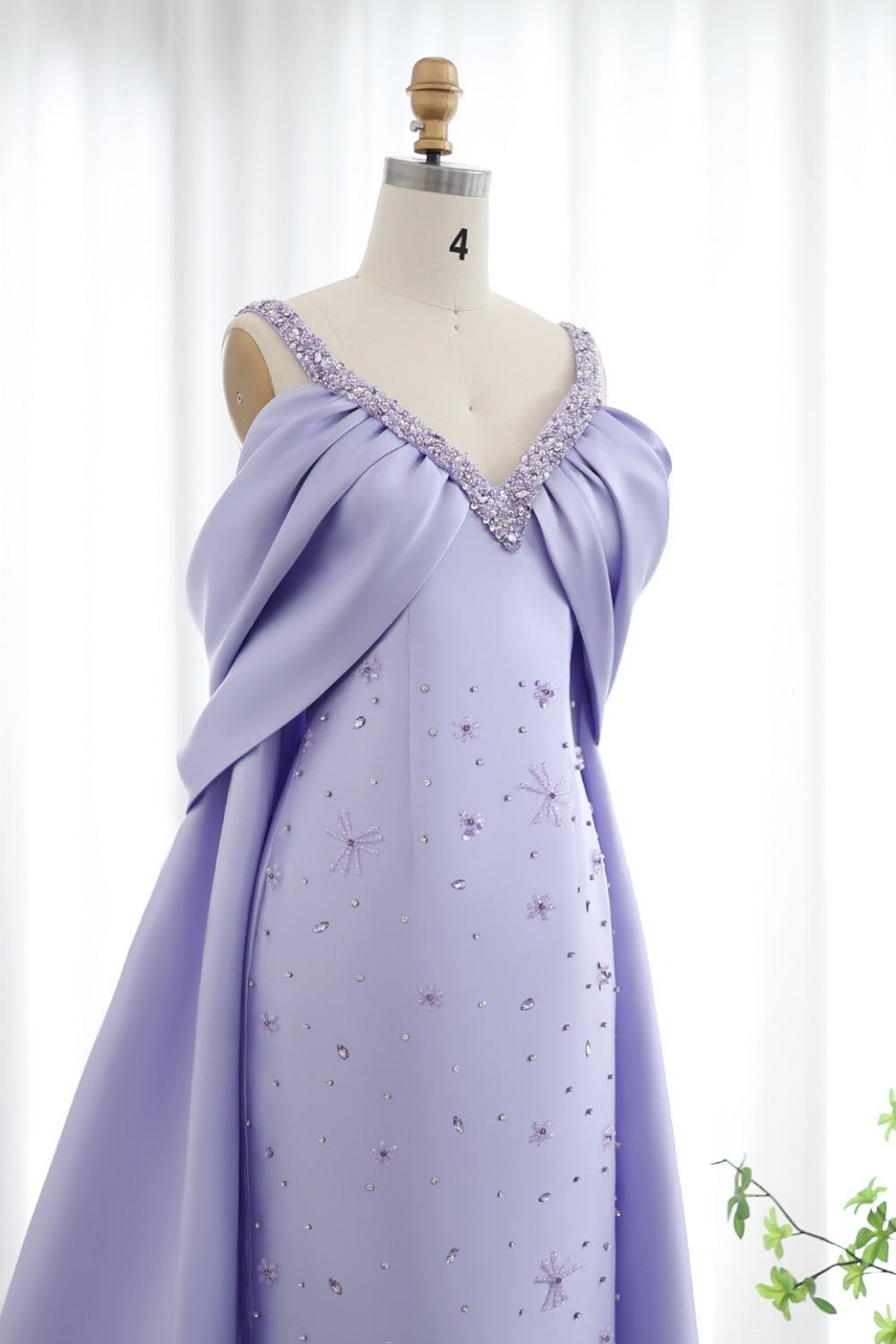 Luxury Lilac Beaded Off Shoulder Evening Dress with Cape SS341 Sheer Fairy