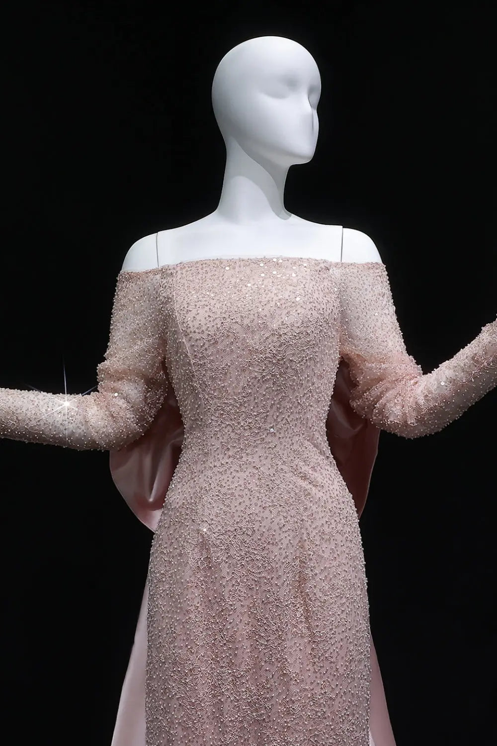 Blush Sequin High Neck Long Sleeve Mermaid Evening Dress SF428 Sheer Fairy