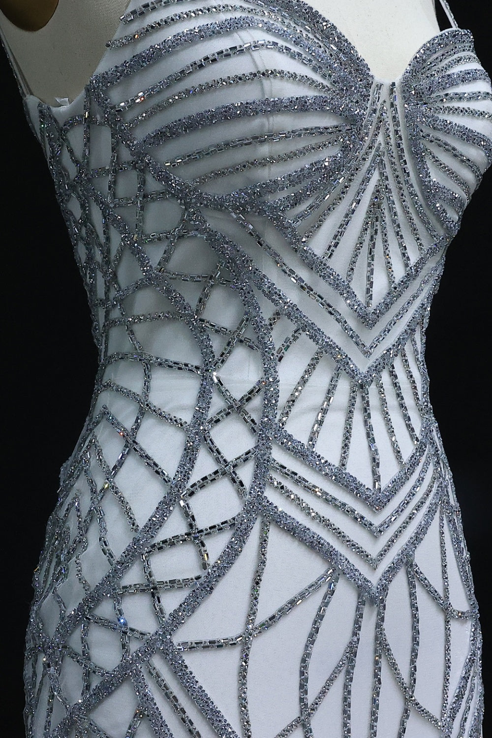 Exquisite Geometric Beaded Spaghetti Straps Mermaid Prom Dress SH519 Sheer Fairy