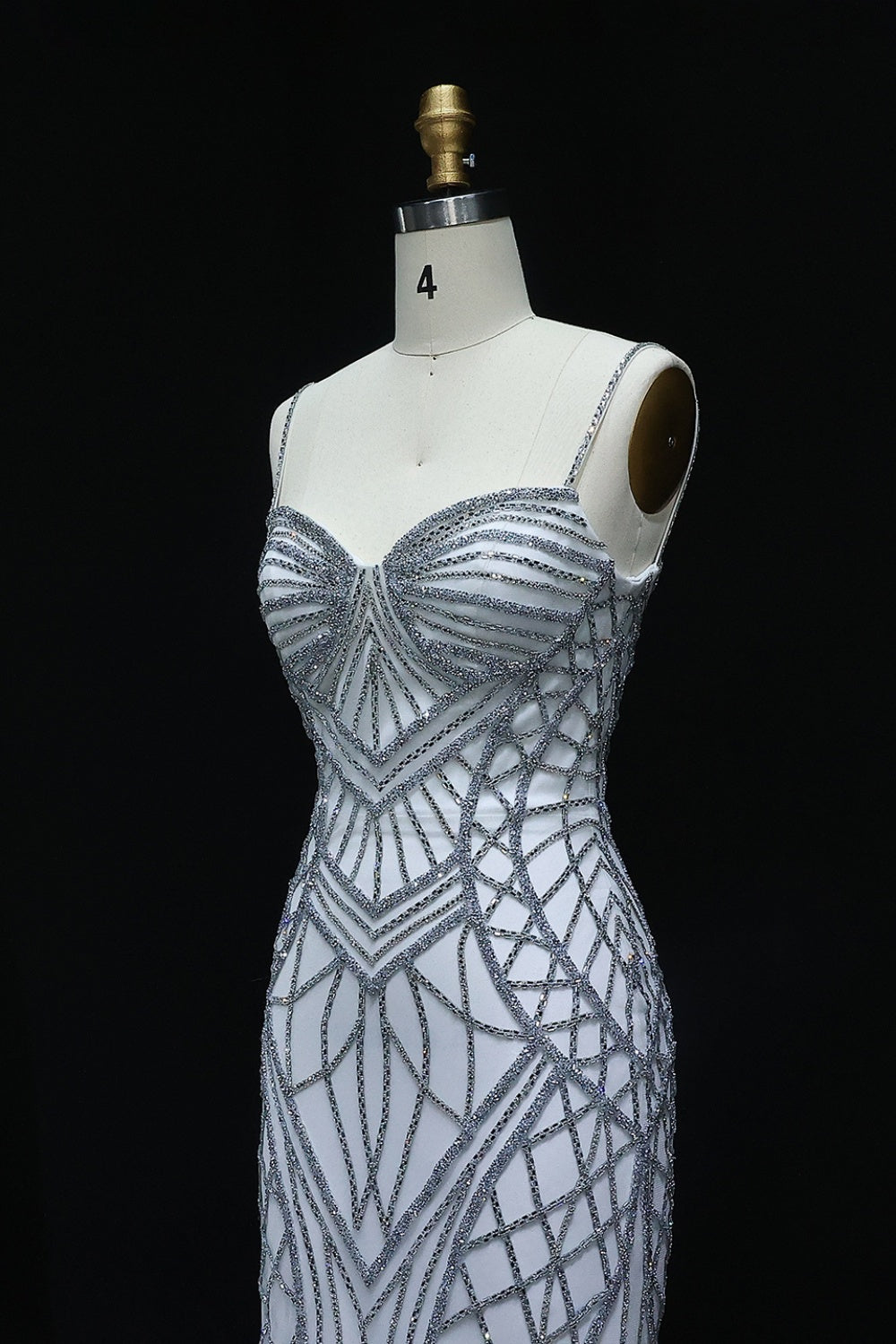 Exquisite Geometric Beaded Spaghetti Straps Mermaid Prom Dress SH519 Sheer Fairy