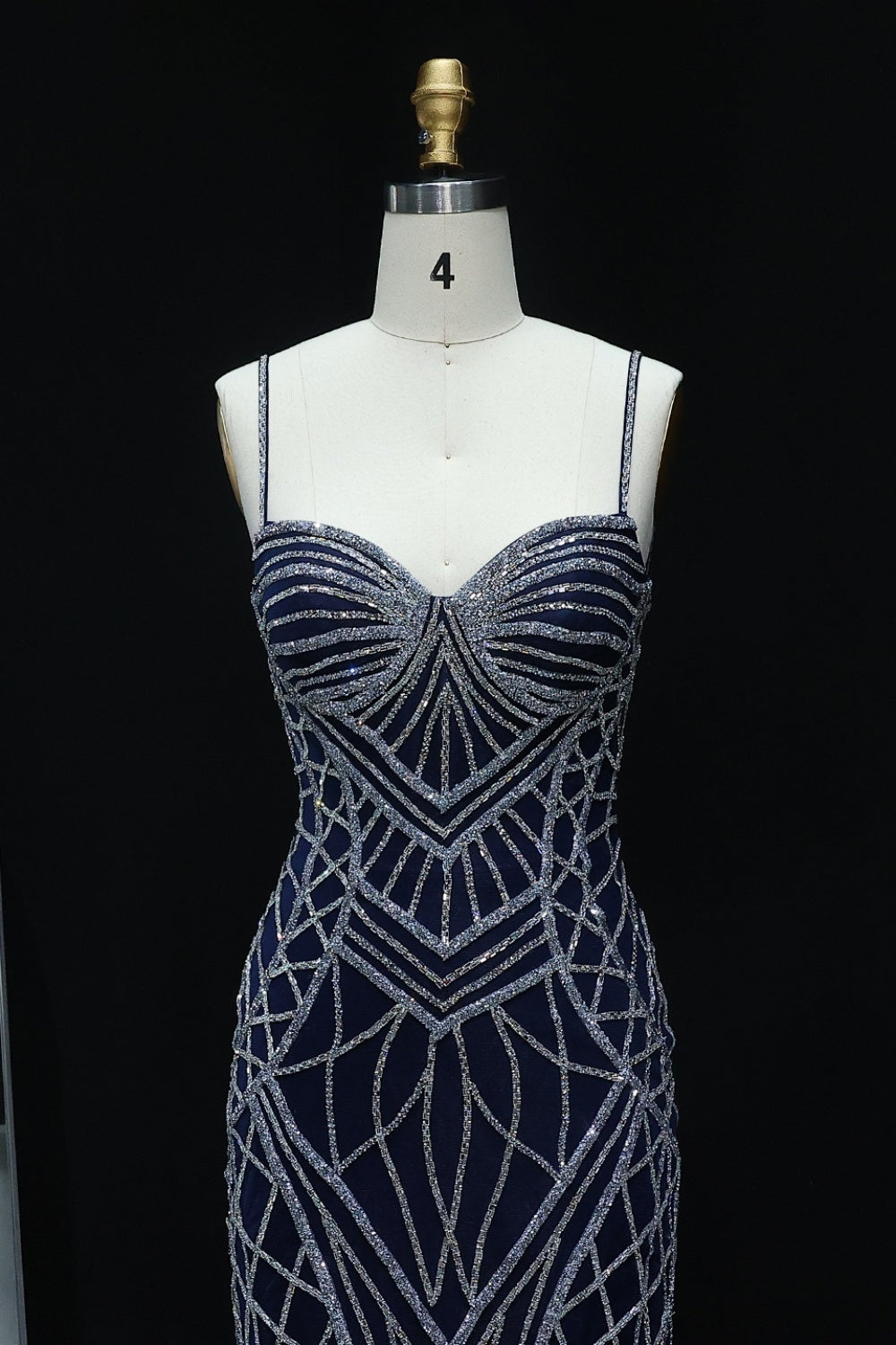 Exquisite Geometric Beaded Spaghetti Straps Mermaid Prom Dress SH519 Sheer Fairy