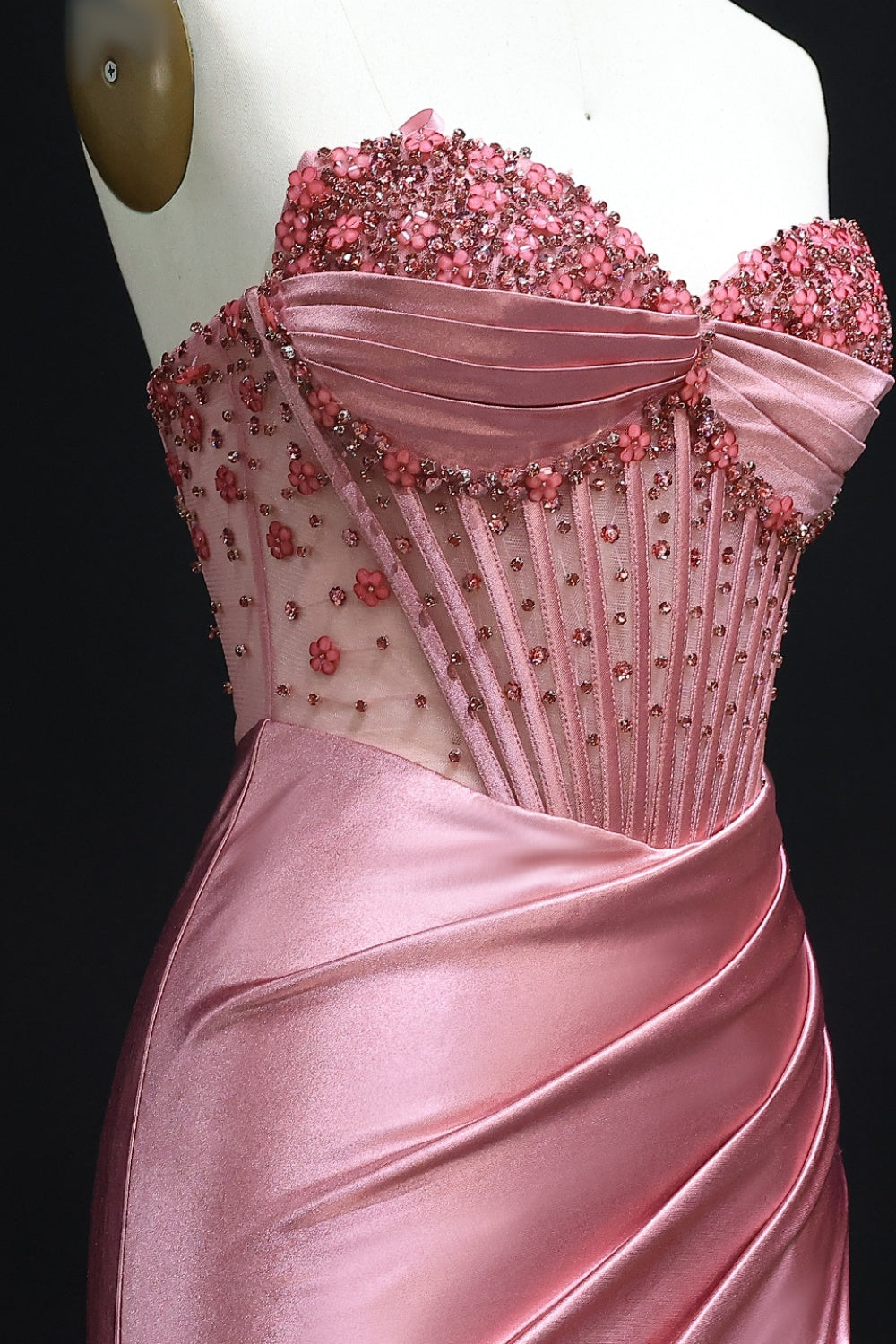 Crimson Satin Strapless Sweetheart Mermaid Prom Dress SH520 Sheer Fairy