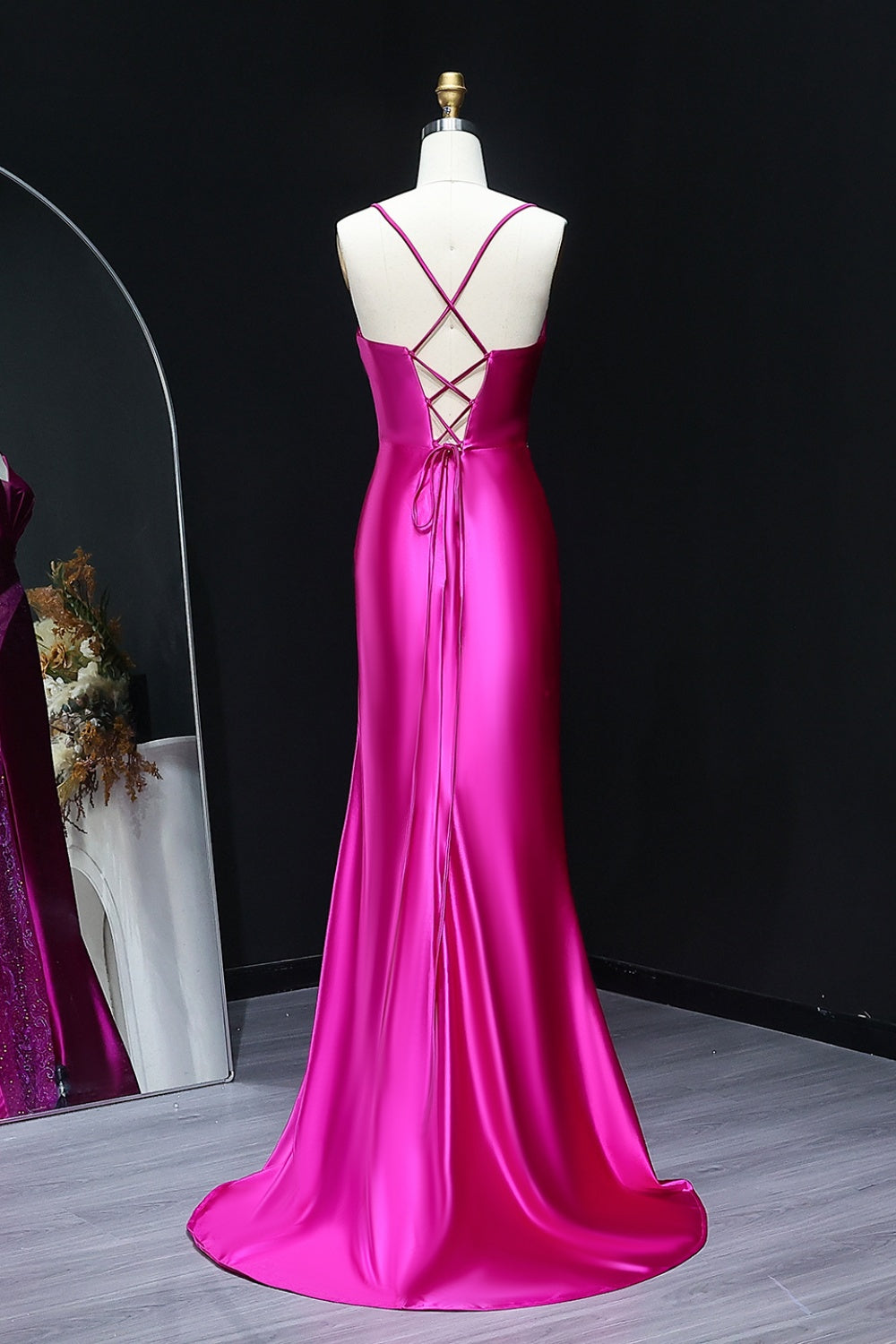 Crimson Satin Strapless Sweetheart Mermaid Prom Dress SH521 Sheer Fairy