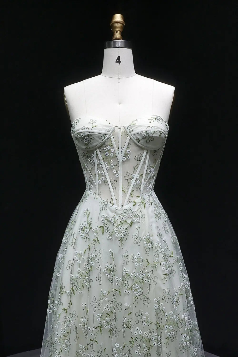 Elegant Strapless Sweetheart White Floral Lace A-Line Prom Dress SH409 Sheer Fairy