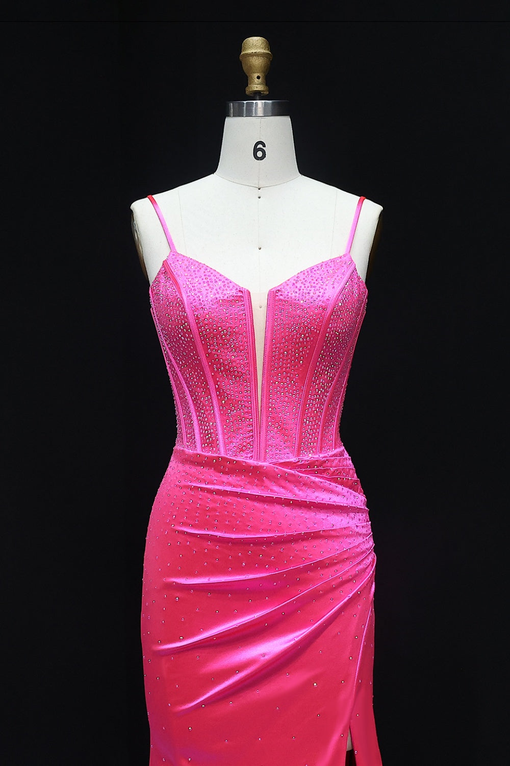 Hot Pink Satin Spaghetti Straps Mermaid Prom Dress SH522 Sheer Fairy
