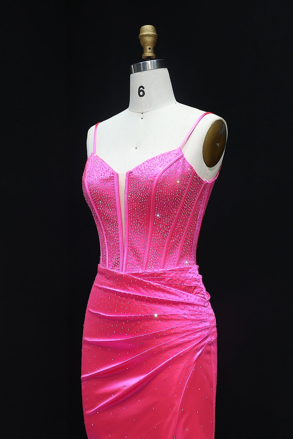 Hot Pink Satin Spaghetti Straps Mermaid Prom Dress SH522 Sheer Fairy