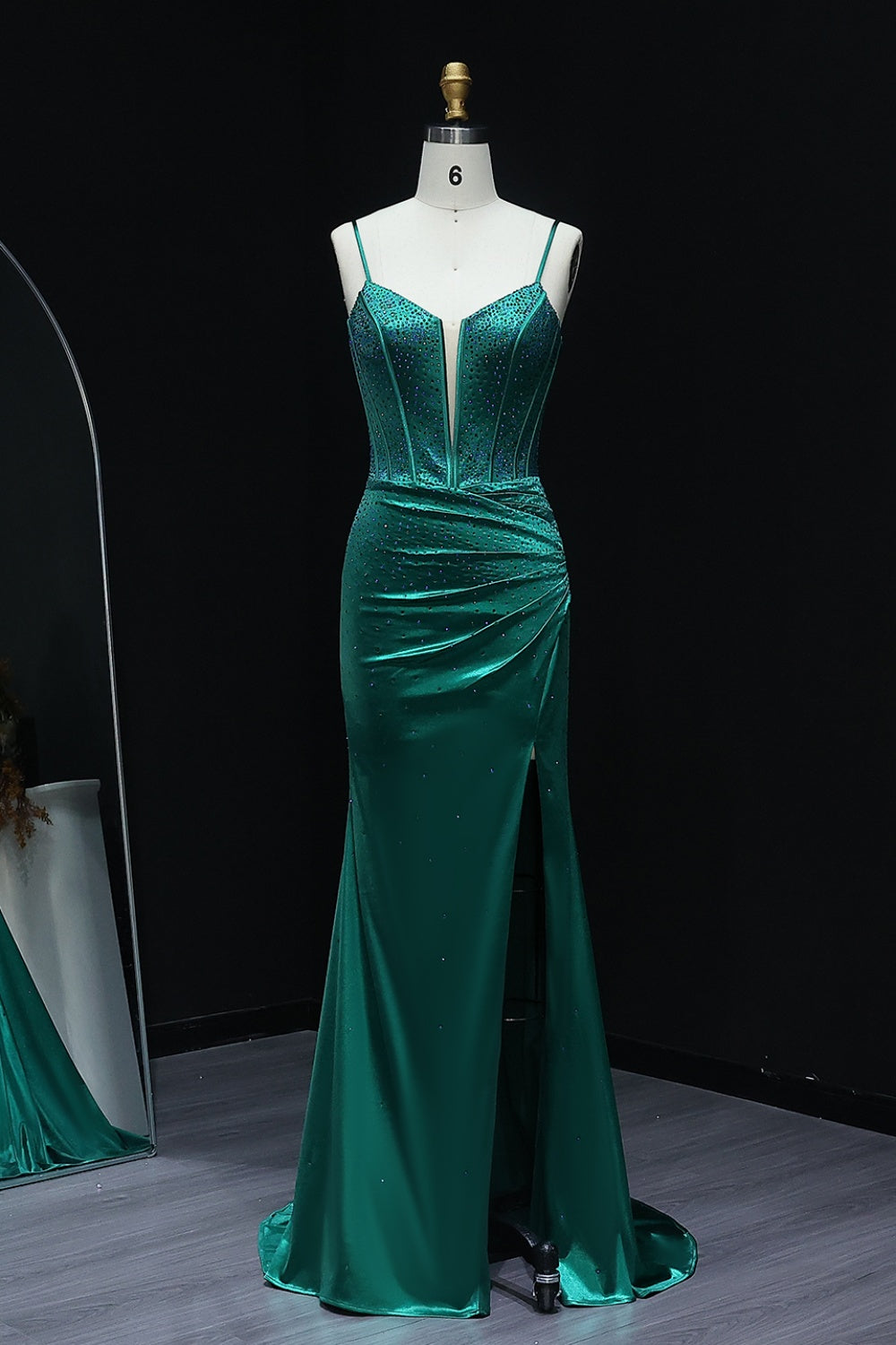 Hot Pink Satin Spaghetti Straps Mermaid Prom Dress SH522 Sheer Fairy