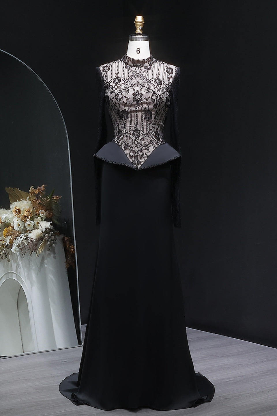 Luxury Black Lace High Neck Mermaid Evening Dress SF072 Sheer Fairy
