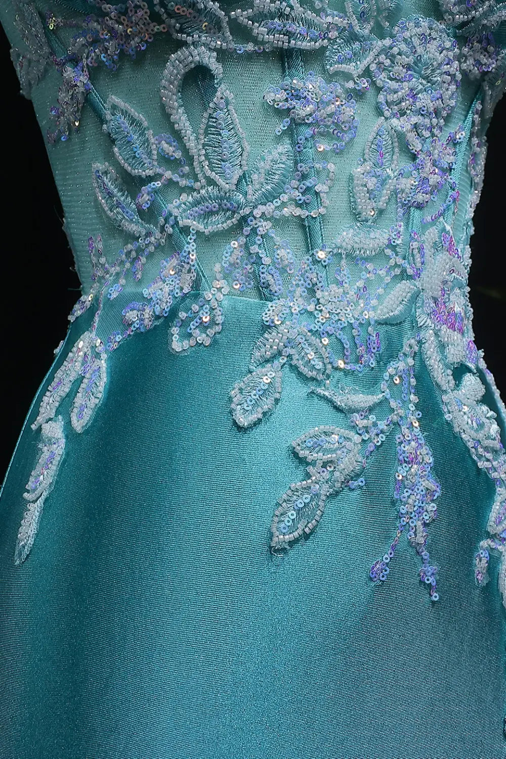 Strapless Sheath Turquoise Satin Lace Teal Prom Dress SH406 Sheer Fairy