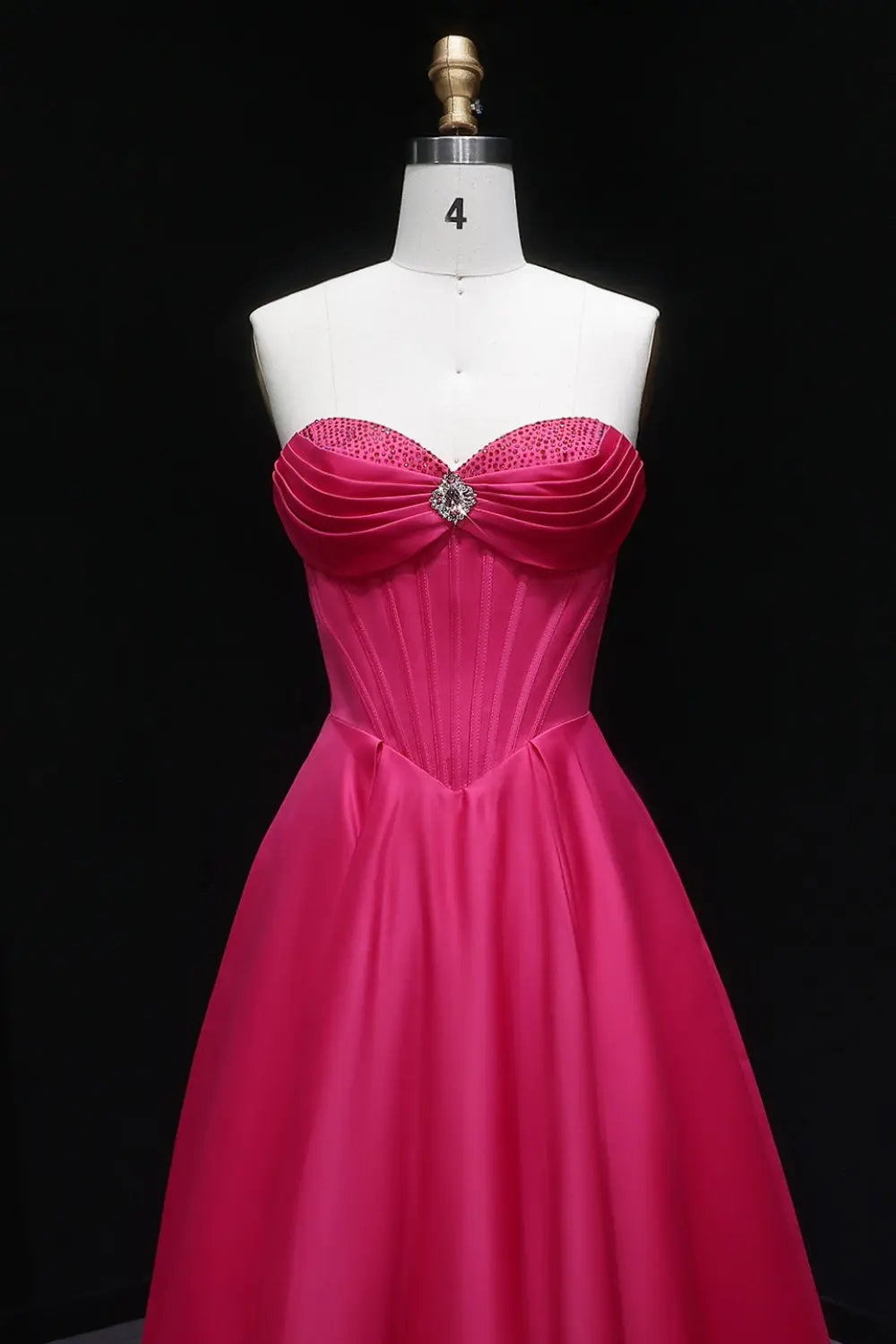 Hot Pink Strapless Sweetheart Satin Ball Gown Prom Dress SH408 Sheer Fairy