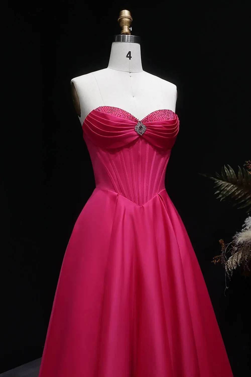 Hot Pink Strapless Sweetheart Satin Ball Gown Prom Dress SH408 Sheer Fairy