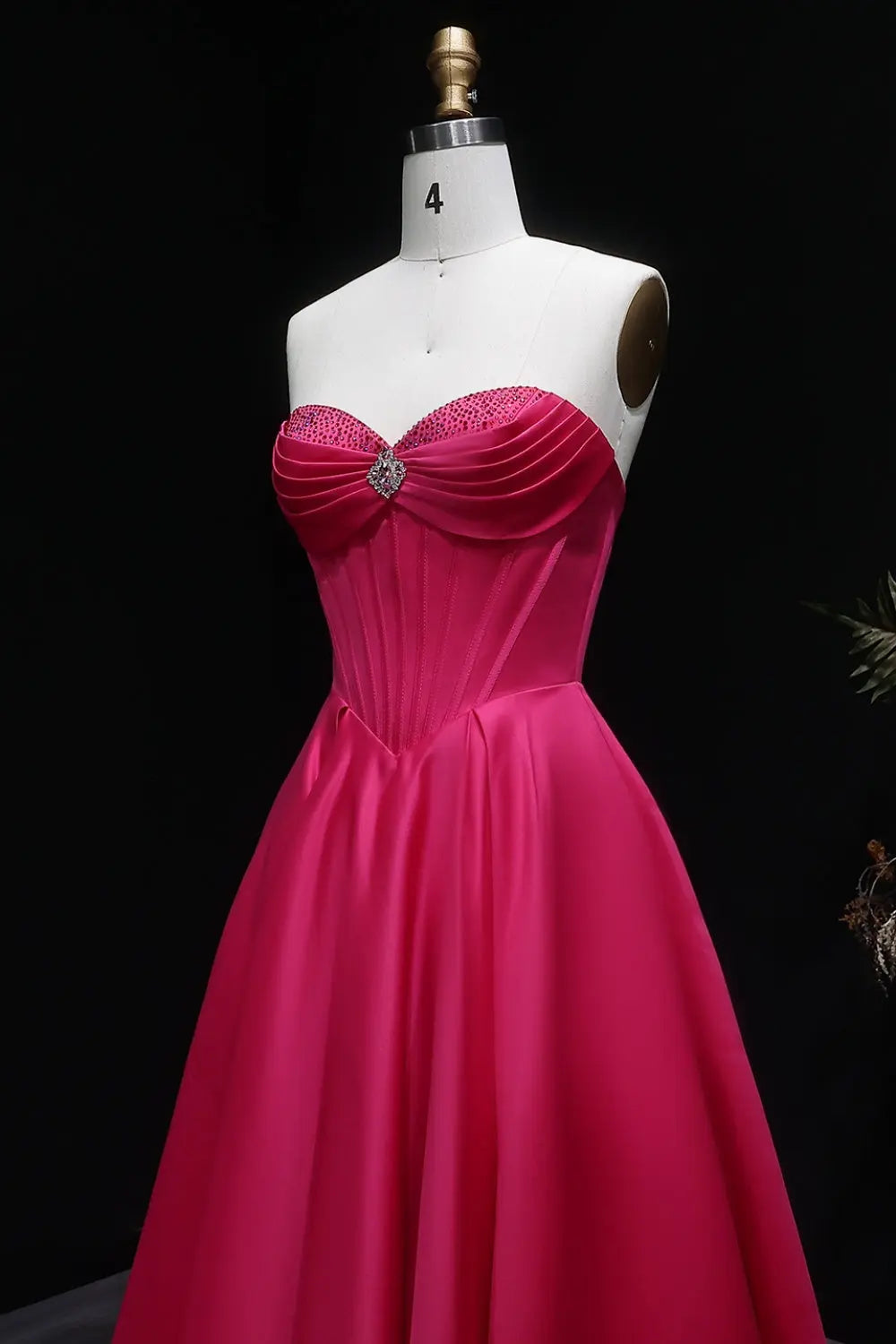 Hot Pink Strapless Sweetheart Satin Ball Gown Prom Dress SH408 Sheer Fairy