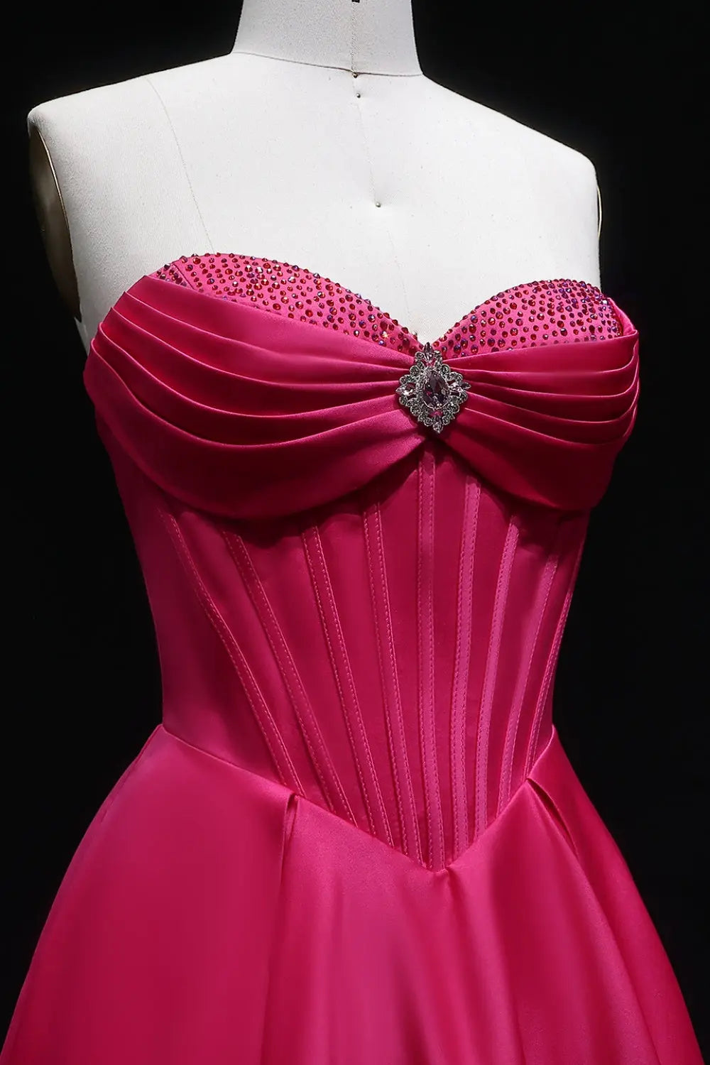 Hot Pink Strapless Sweetheart Satin Ball Gown Prom Dress SH408 Sheer Fairy