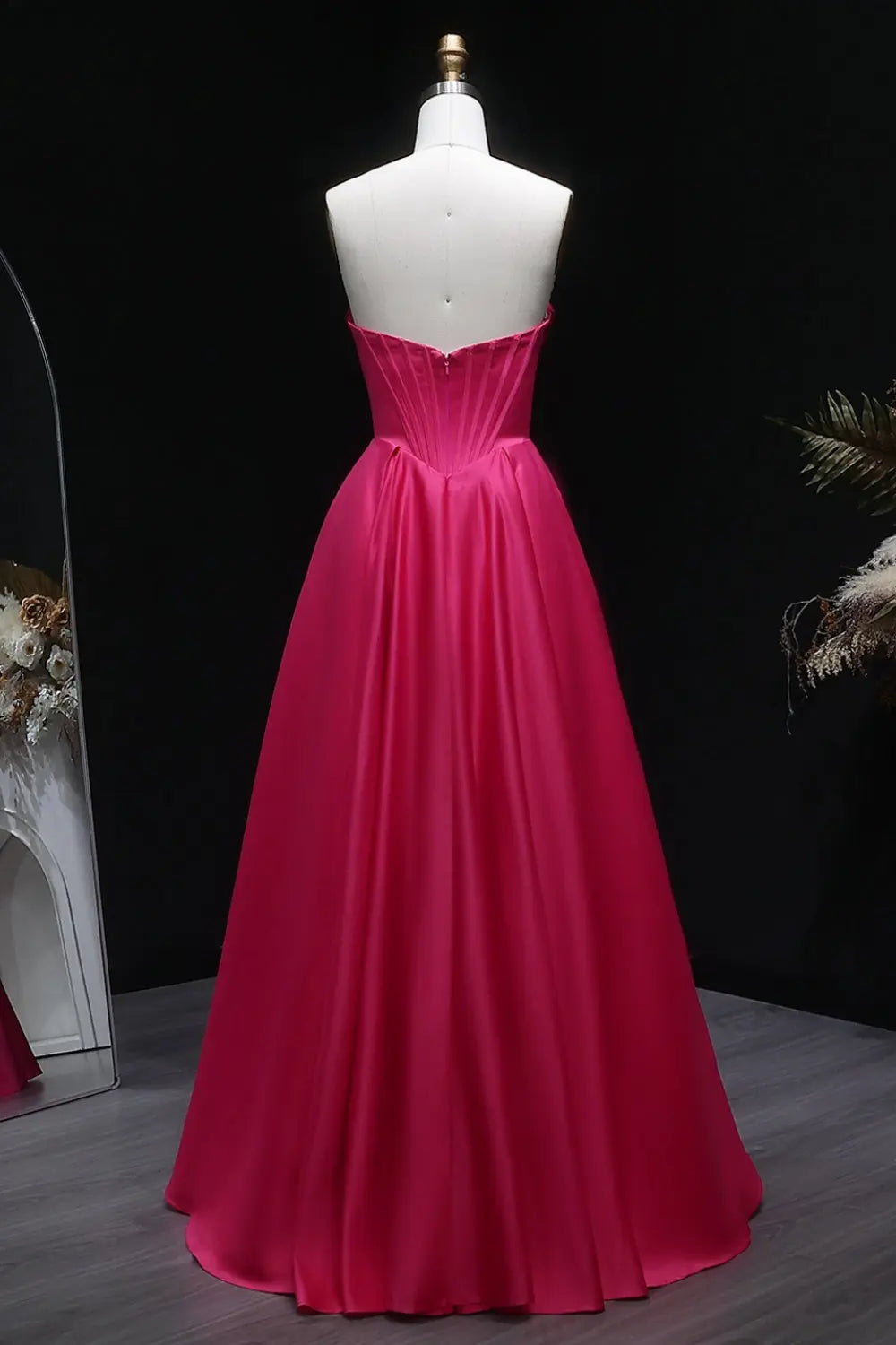 Hot Pink Strapless Sweetheart Satin Ball Gown Prom Dress SH408 Sheer Fairy