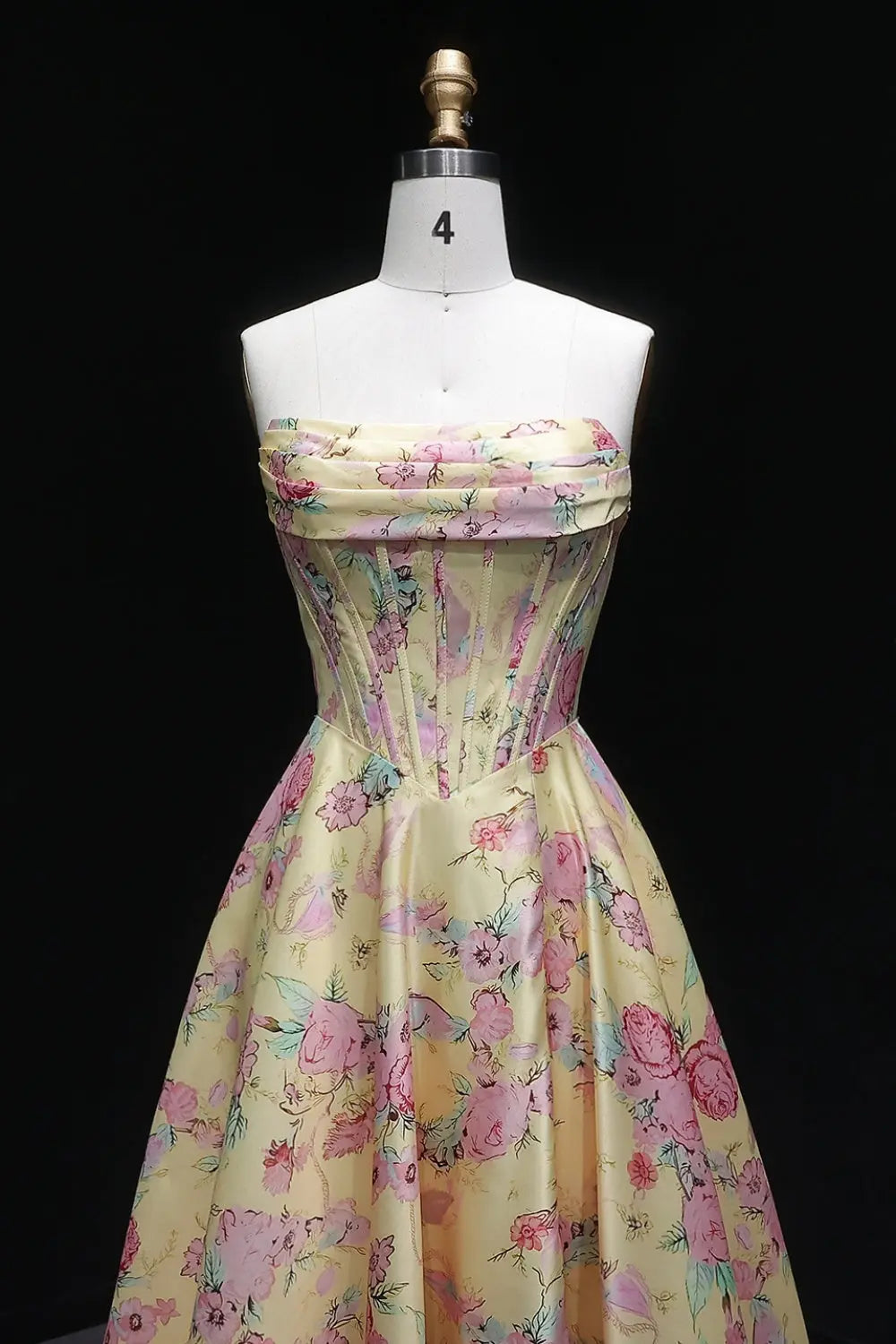 Strapless Yellow Floral Jacquard Ball Gown Prom Dress SH414 Sheer Fairy