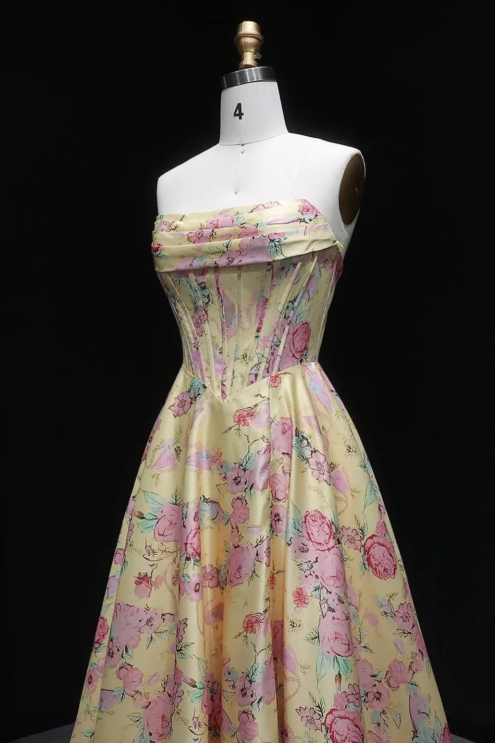 Strapless Yellow Floral Jacquard Ball Gown Prom Dress SH414 Sheer Fairy